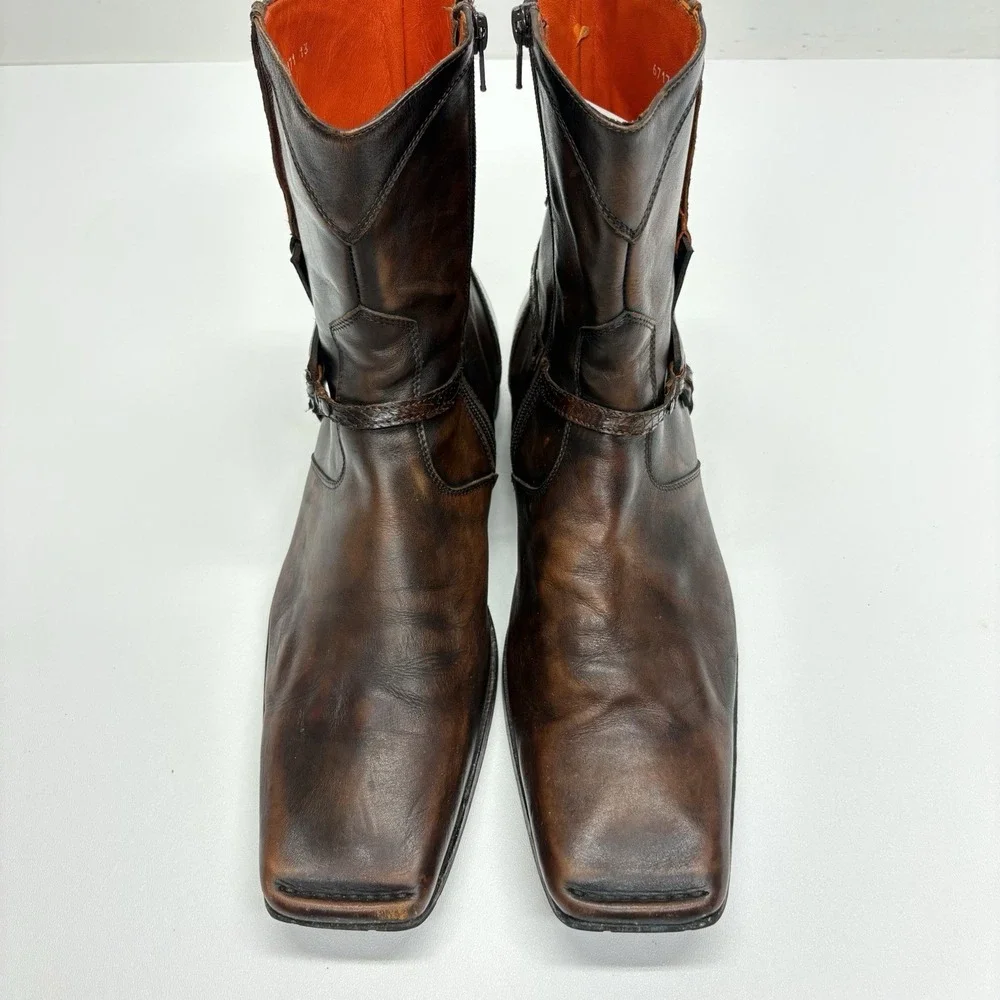 Mark Nason Corleone Brown Leather Harness Boots Square Toe Moto Men's Size 13